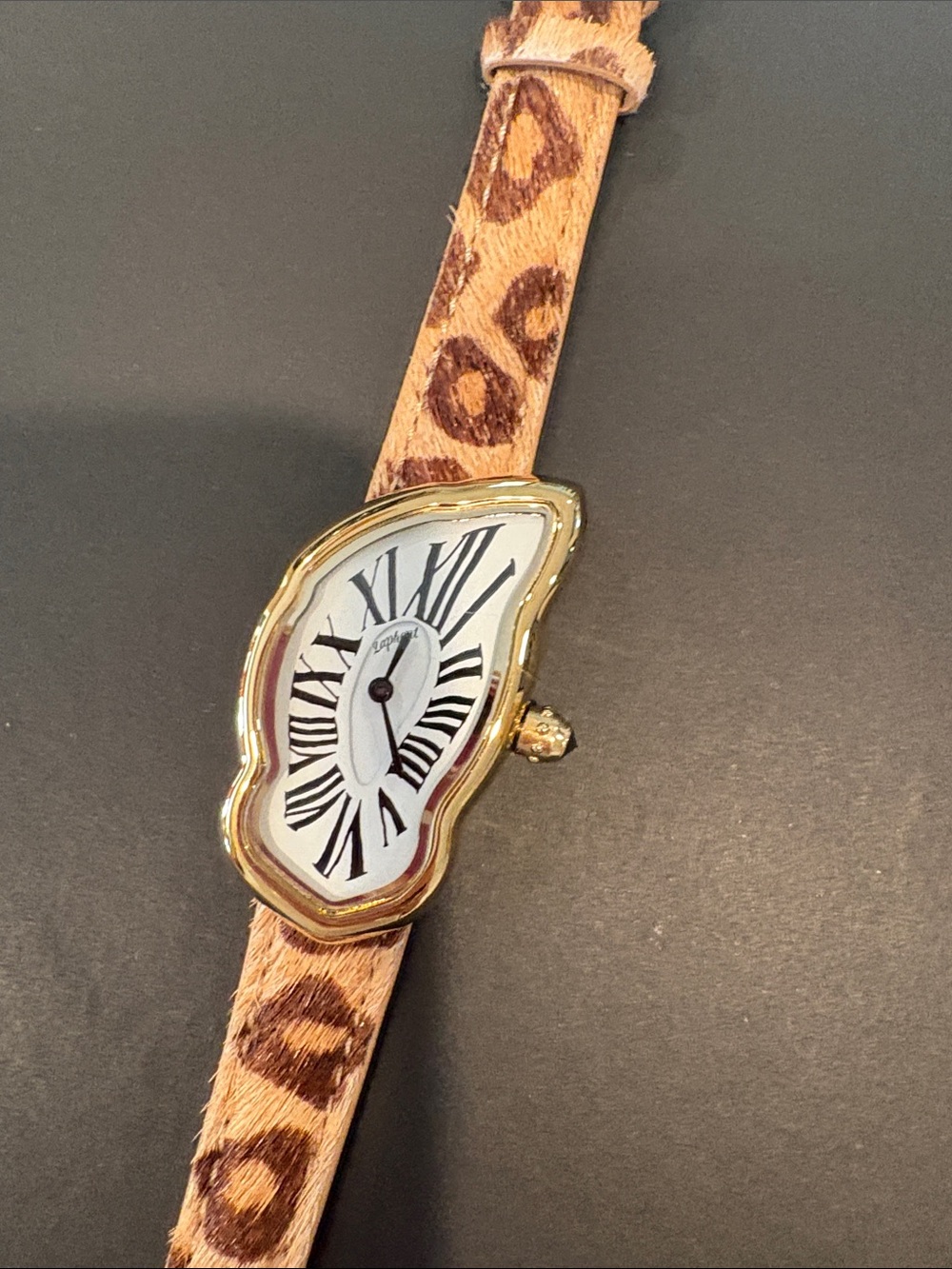 Laphont melting watch in Leopard Print with Gold-Tone Case